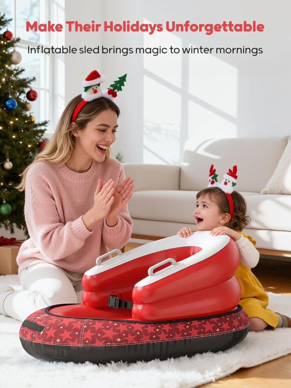 Snow Sled for Toddlers 1-3 with Canvas Cover, Inflatable Baby Sled with 3-Sided - Picture 7 of 7